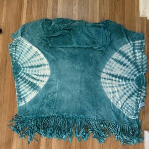Teal Tie-Dye Fringe Poncho